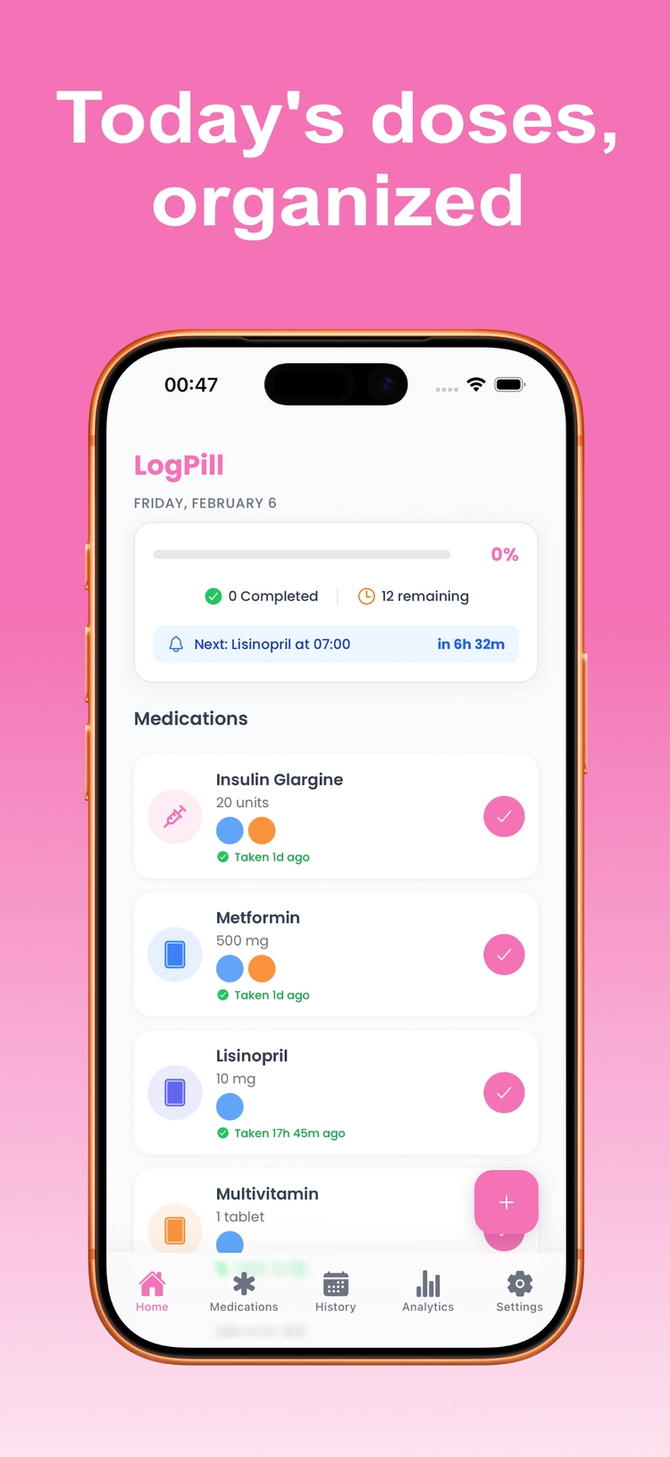 LogPill mockup with today's doses