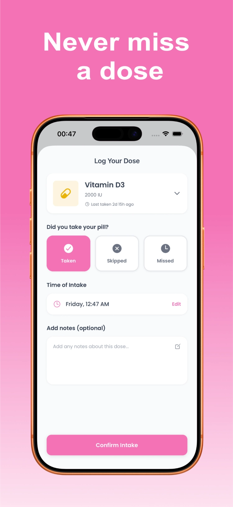 LogPill mockup with medication tracking