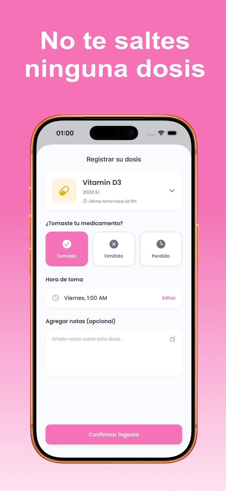 Mockup de LogPill con seguimiento de medicamentos