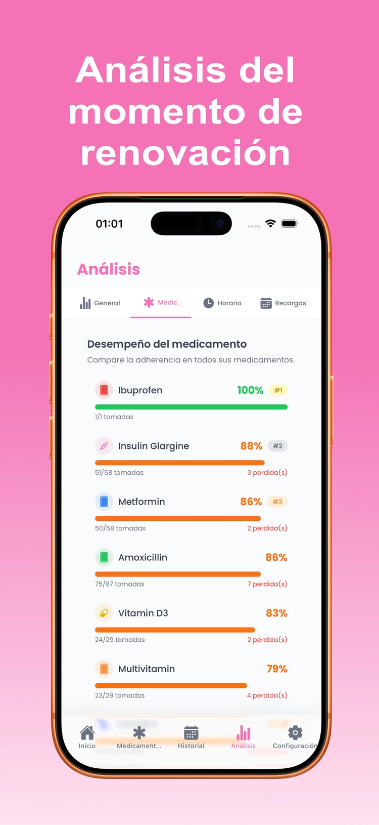Mockup de LogPill con seguimiento de recargas