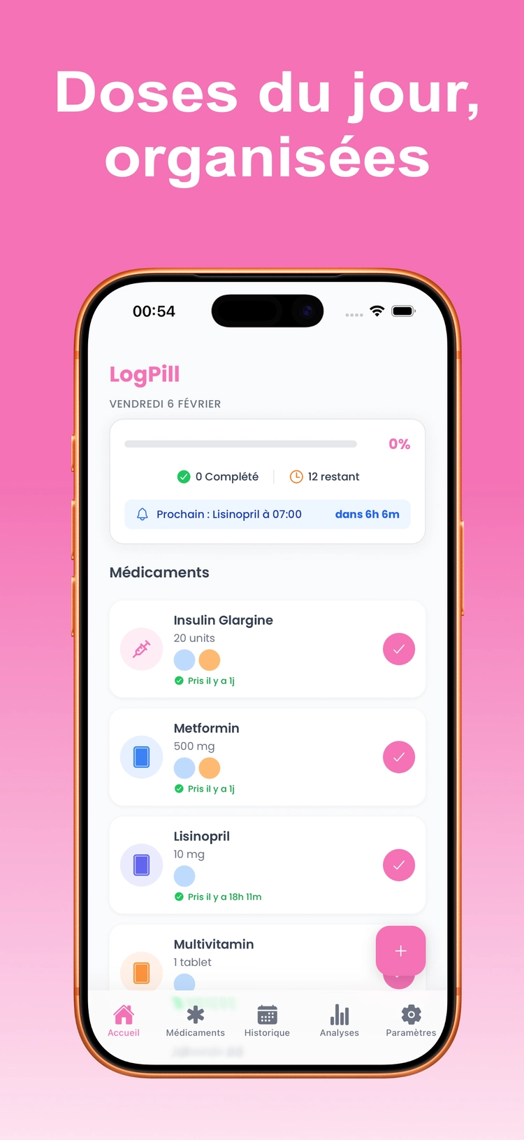 Mockup LogPill avec les doses du jour