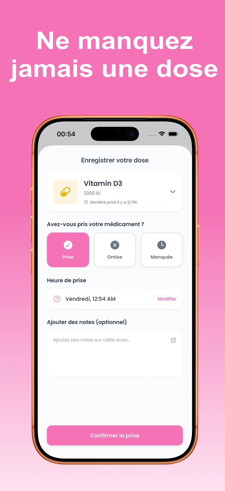 Mockup LogPill avec le suivi des médicaments