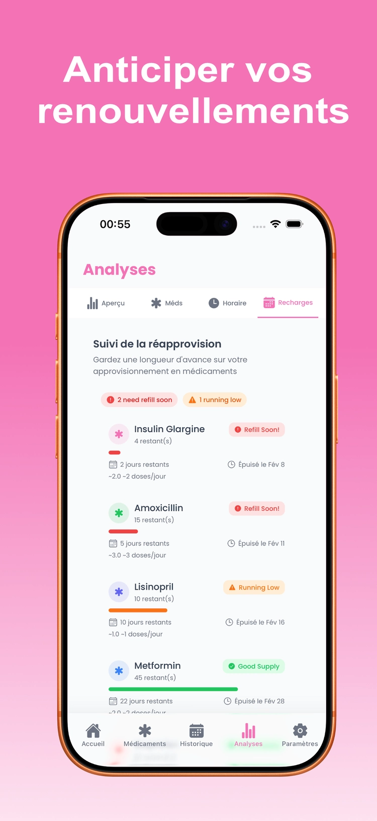 Mockup LogPill du suivi de recharge