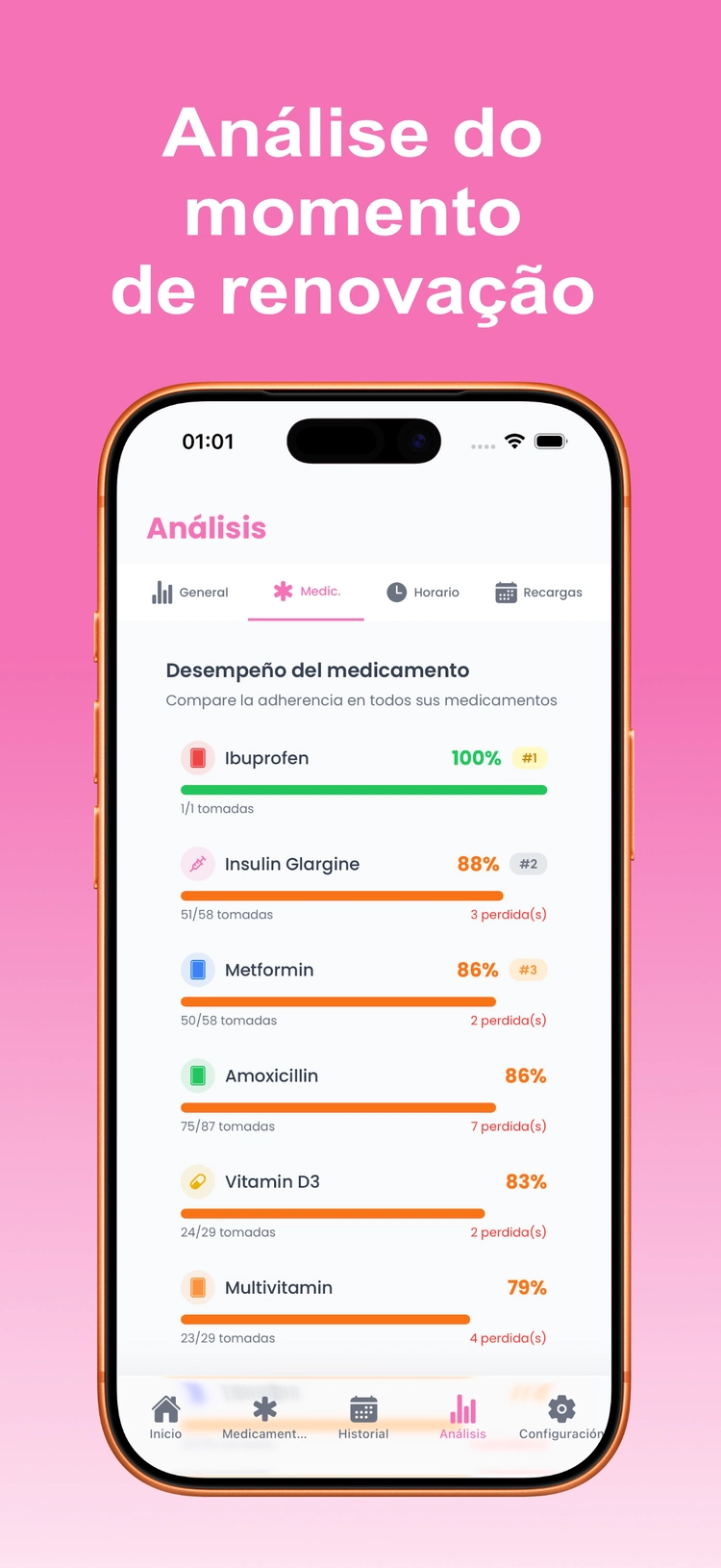 Mockup do LogPill com acompanhamento de recargas