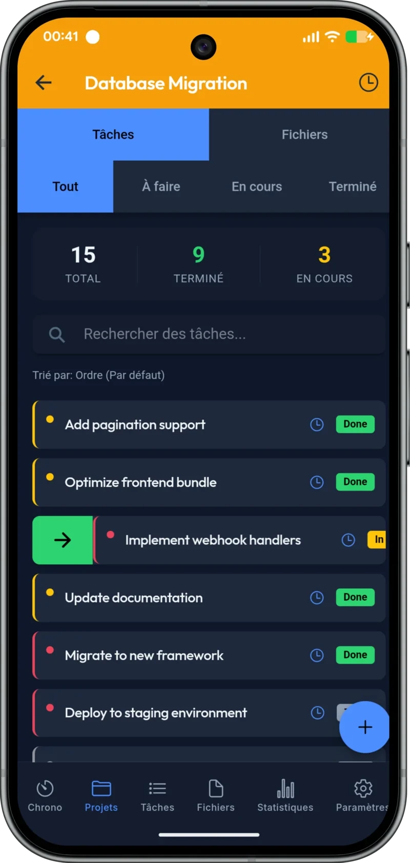 Détail d'un projet WorkProof avec tâches