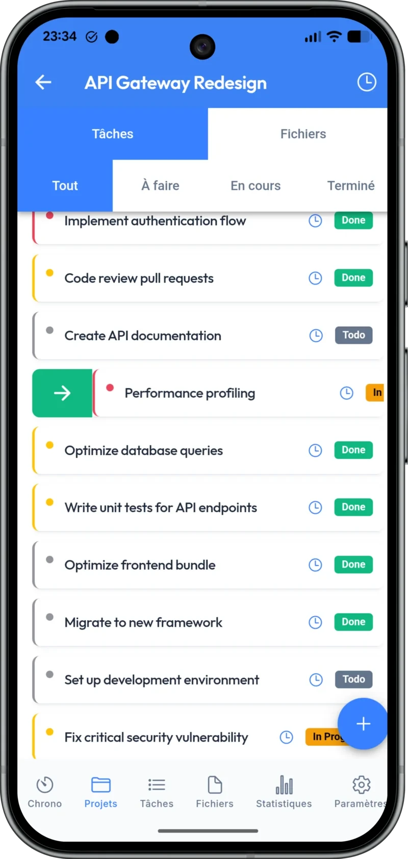 Liste de projets WorkProof sur Android