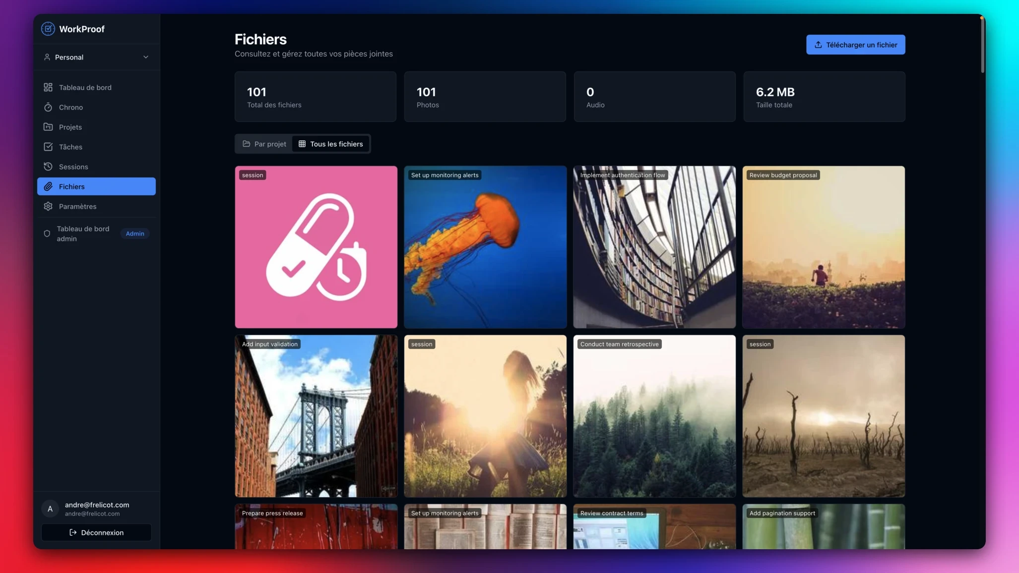 File gallery in the WorkProof web app